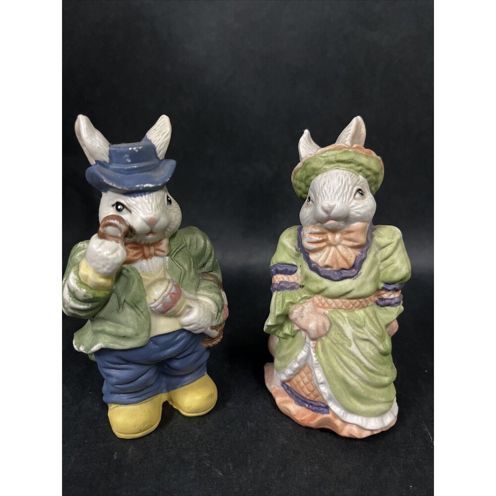 Vintage Pair Of Ceramic Mr. & Mrs. Rabbit Bunny Figurine 5.5β Tall Easterβ Decor
